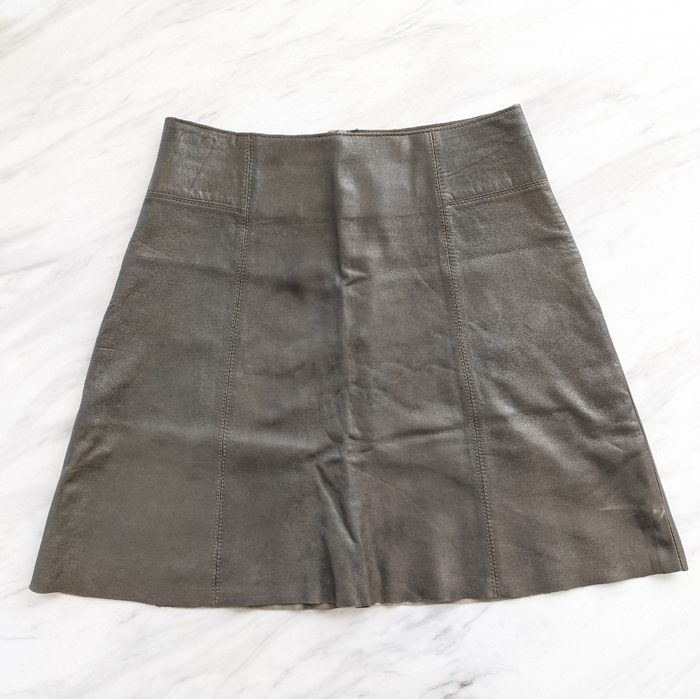 Zara Lambskin Olive Green Mini Skirt